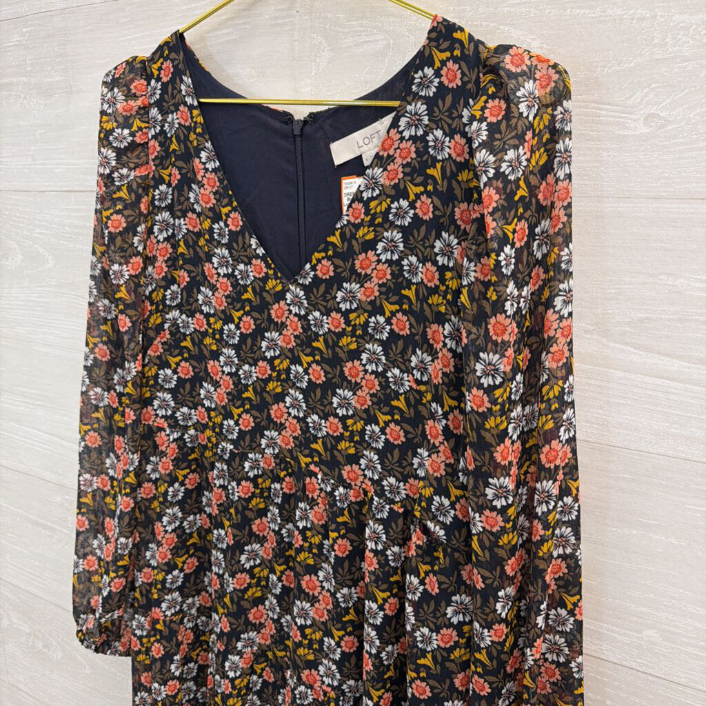 Loft Black/ Multi Print Long Sleeve Dress 6