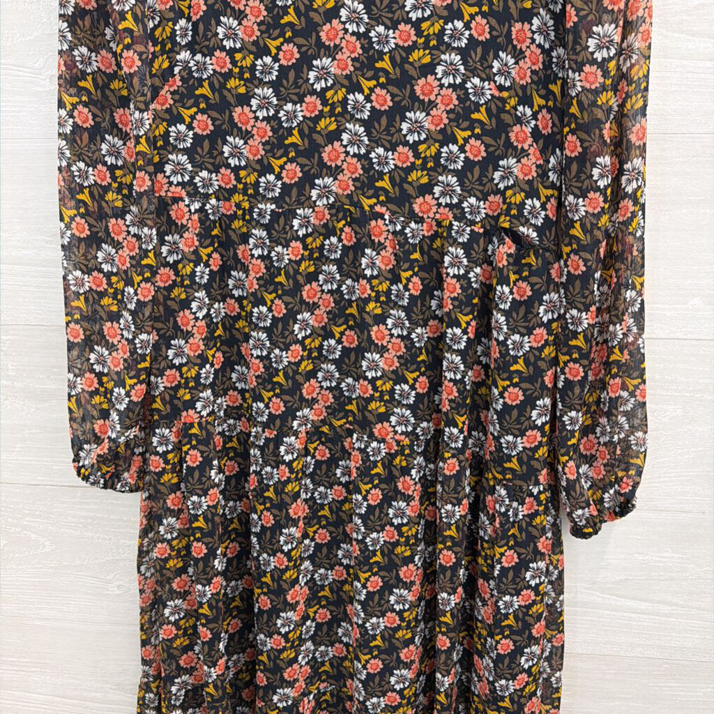 Loft Black/ Multi Print Long Sleeve Dress 6