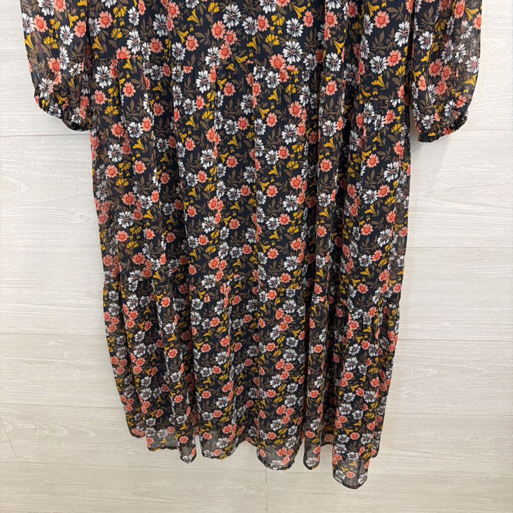 Loft Black/ Multi Print Long Sleeve Dress 6