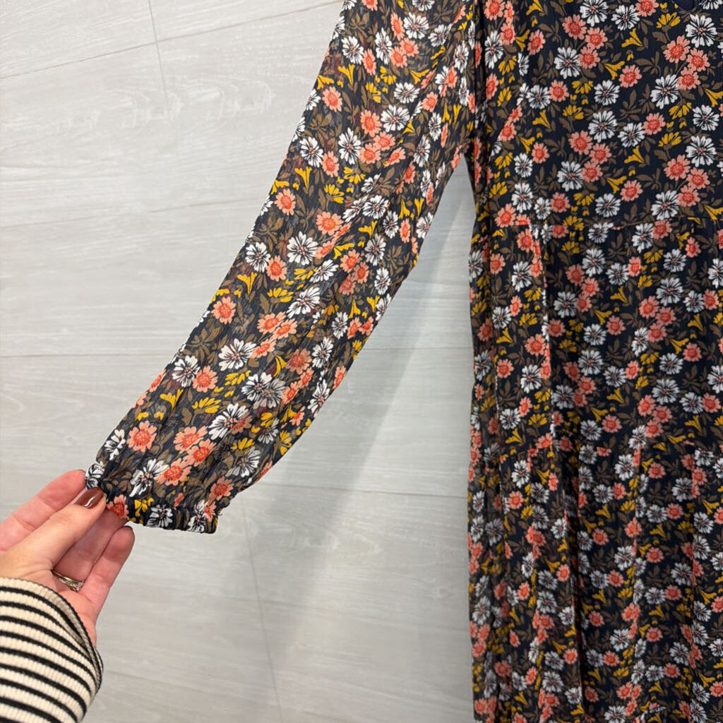 Loft Black/ Multi Print Long Sleeve Dress 6