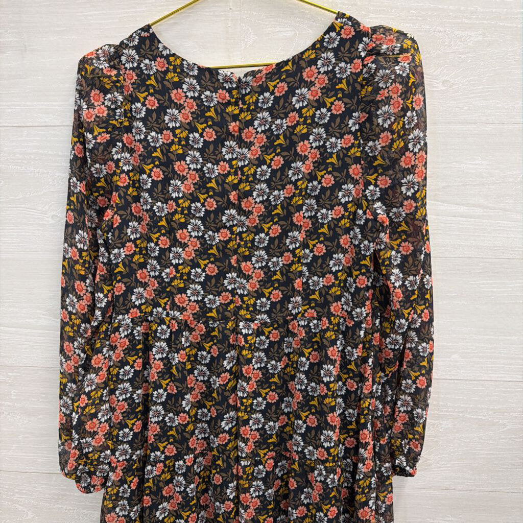 Loft Black/ Multi Print Long Sleeve Dress 6