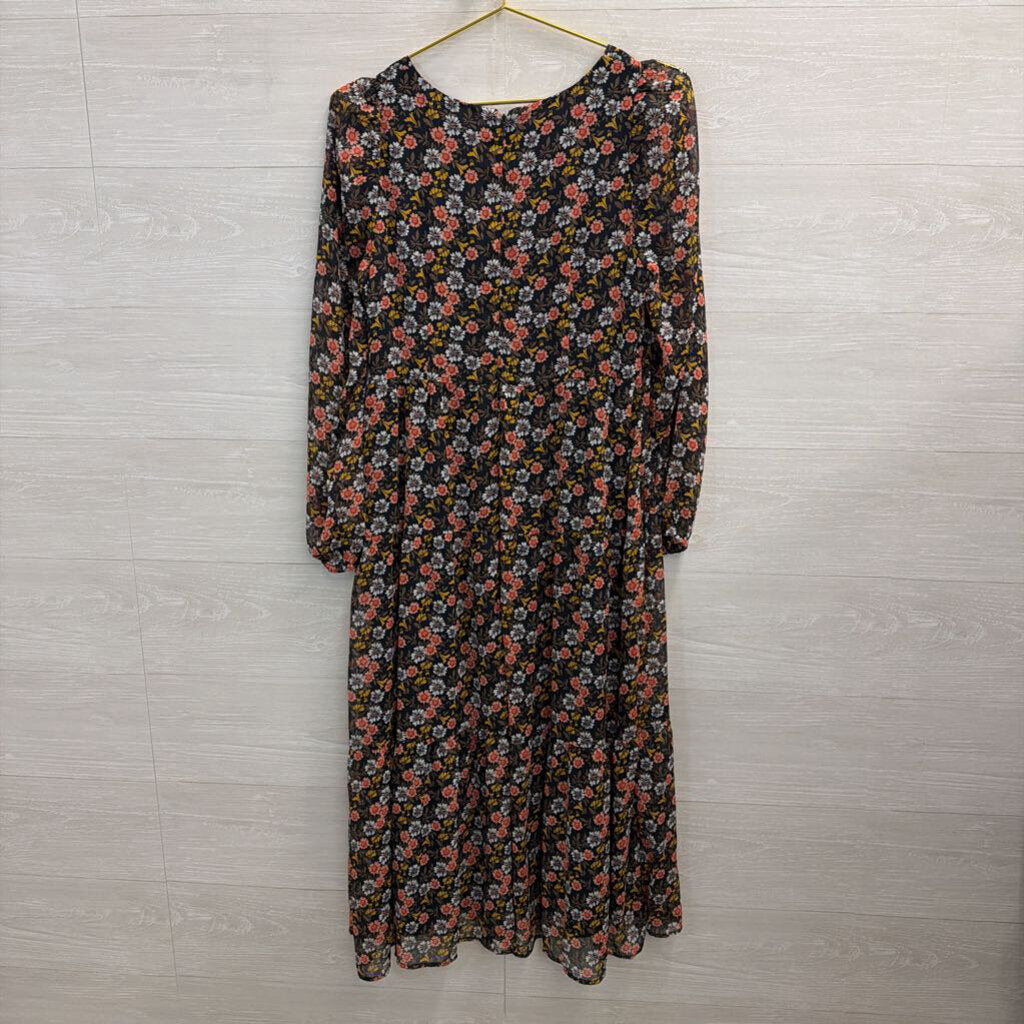 Loft Black/ Multi Print Long Sleeve Dress 6