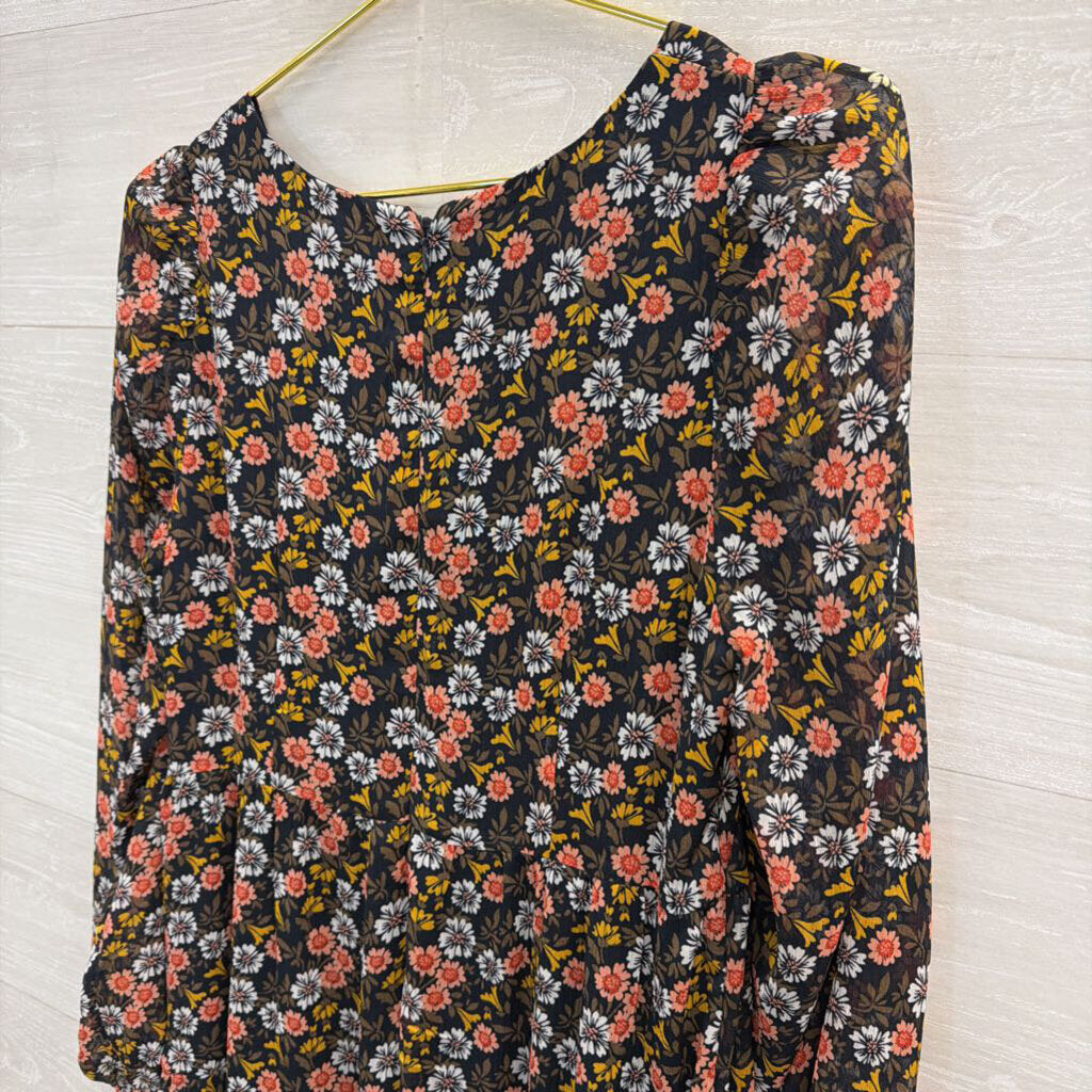 Loft Black/ Multi Print Long Sleeve Dress 6