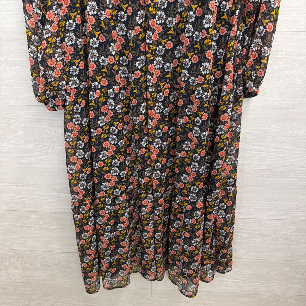 Loft Black/ Multi Print Long Sleeve Dress 6