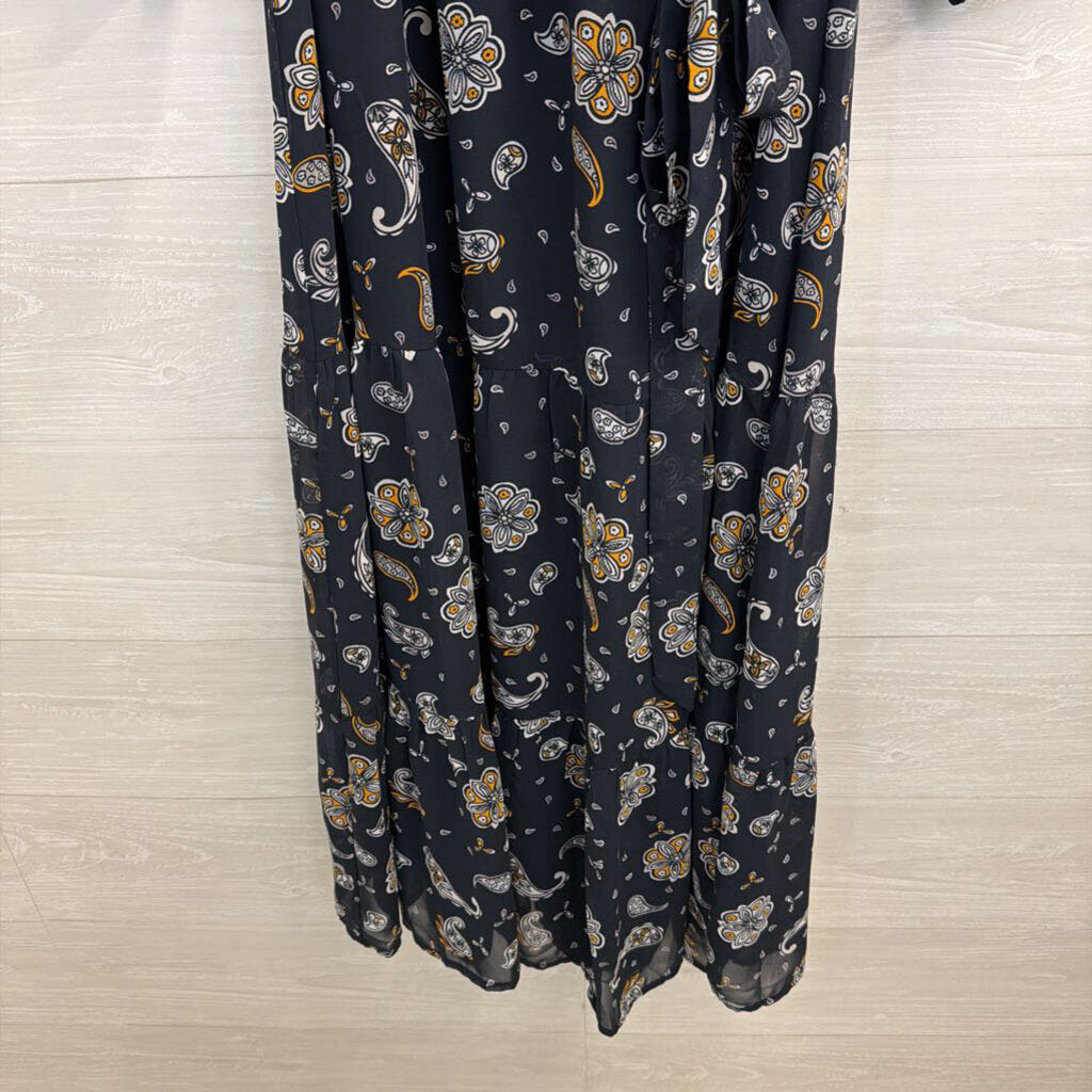 Loft Navy/ White Print Long Sleeve Dress Medium