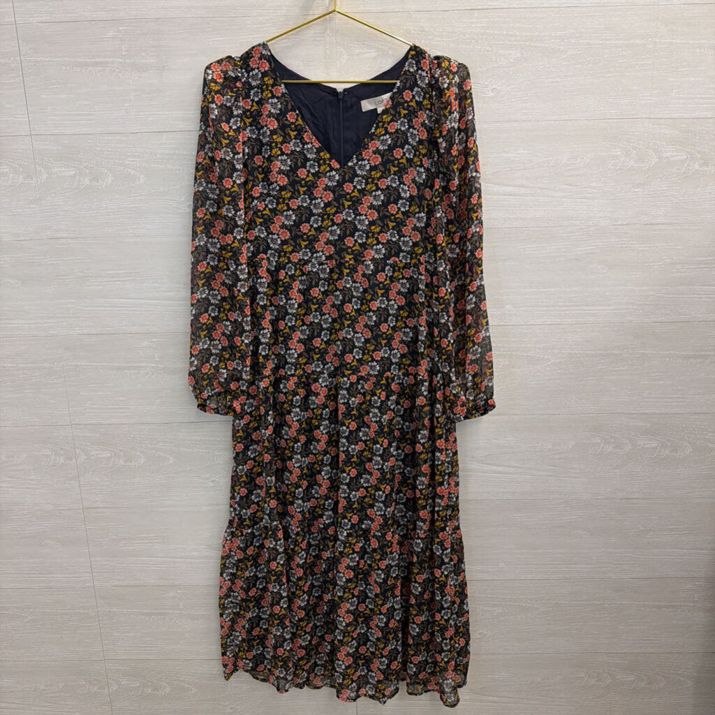 Loft Black/ Multi Print Long Sleeve Dress 4