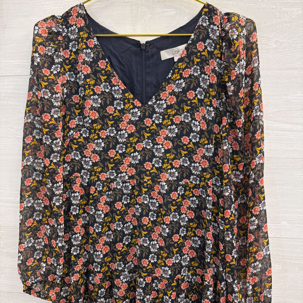 Loft Black/ Multi Print Long Sleeve Dress 4