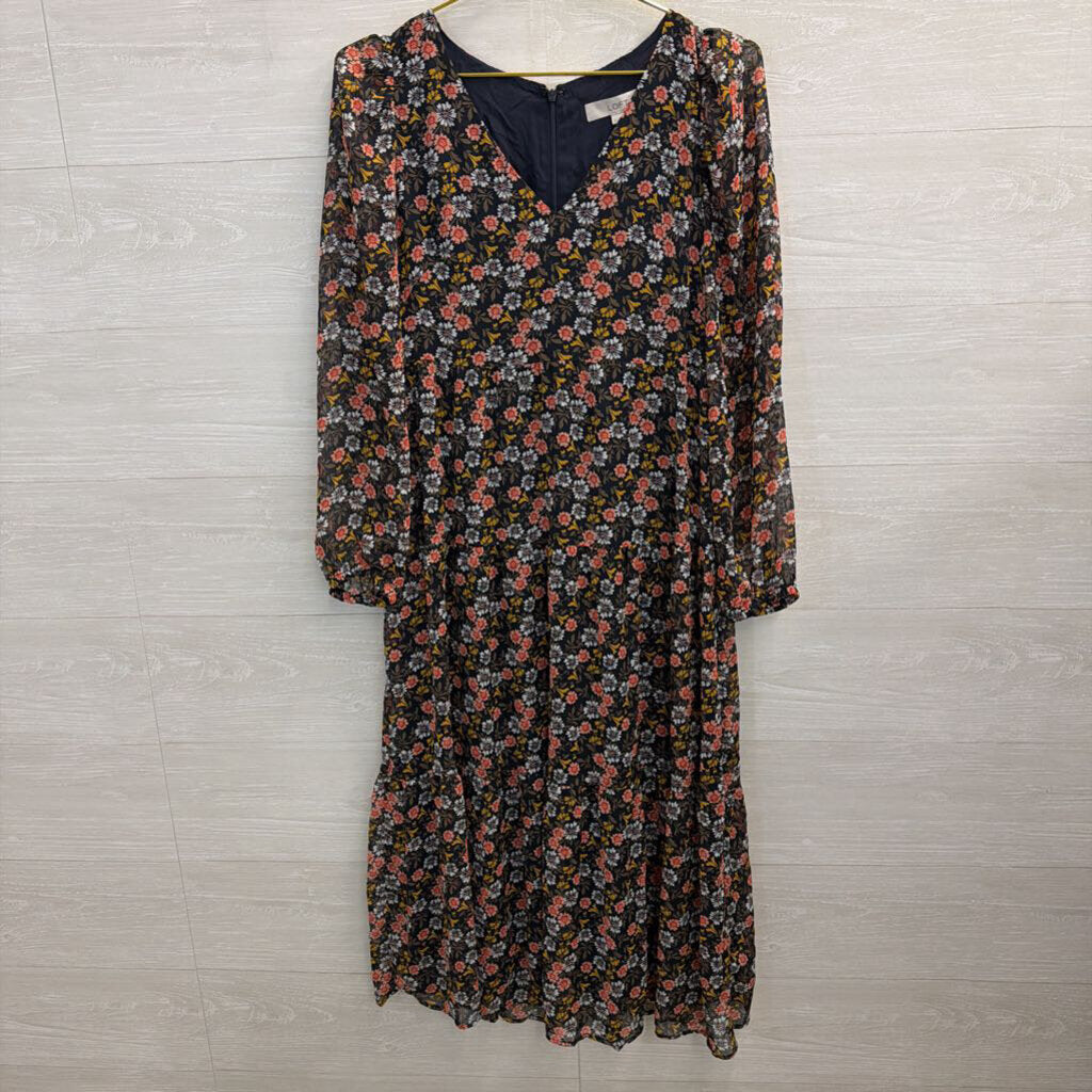 Loft Black/ Multi Print Long Sleeve Dress 4
