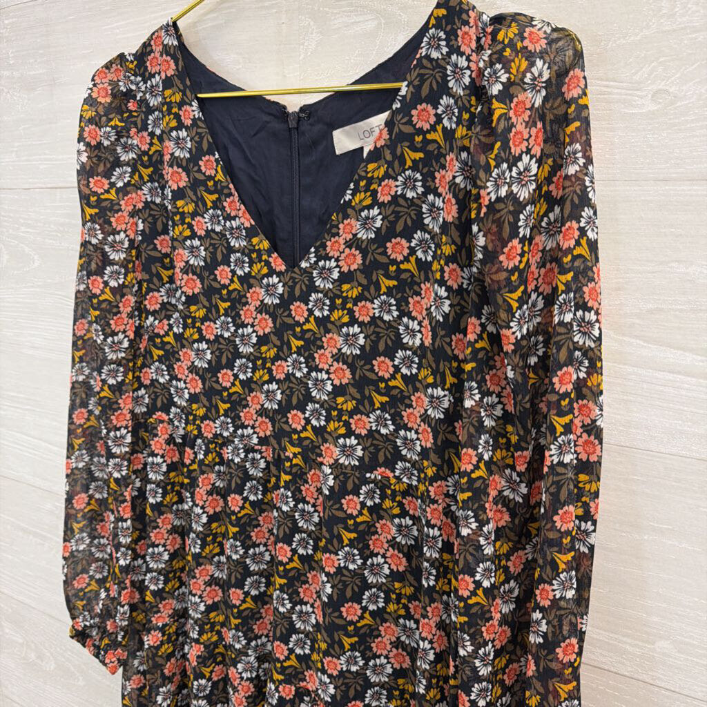 Loft Black/ Multi Print Long Sleeve Dress 4