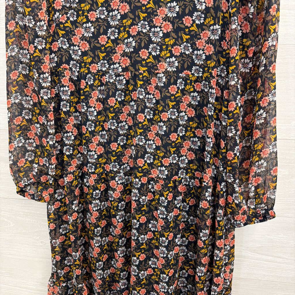 Loft Black/ Multi Print Long Sleeve Dress 4