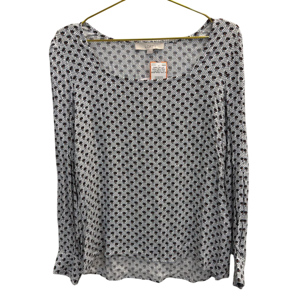 Loft White/ Navy Print Long Sleeve Top Small