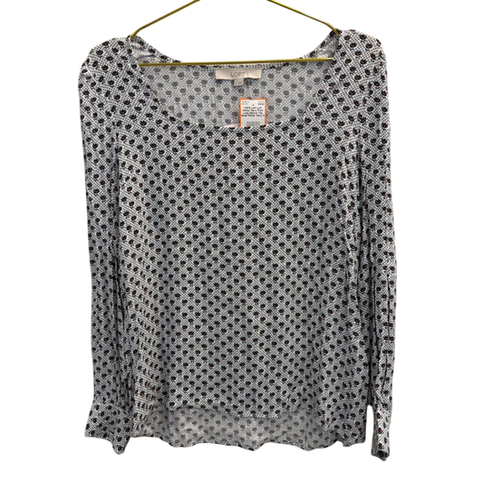 Loft White/ Navy Print Long Sleeve Top Small
