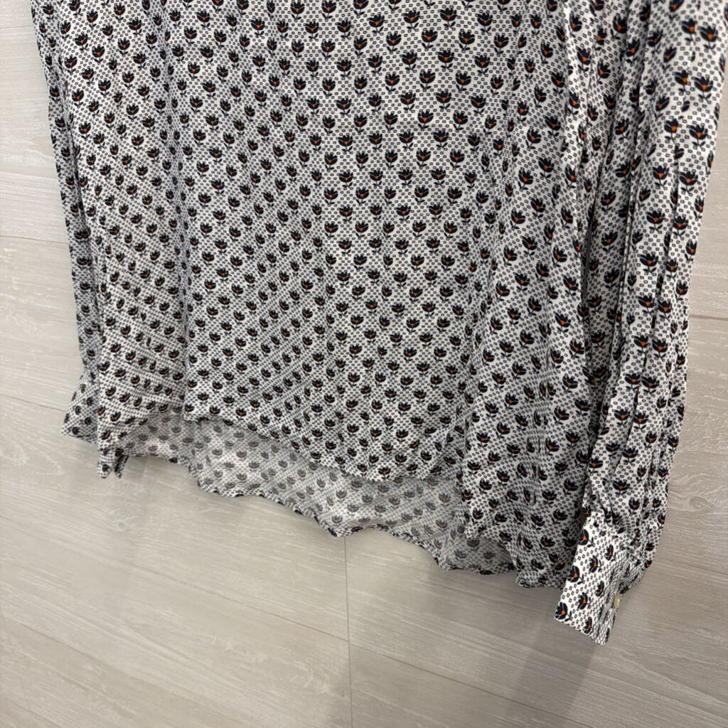 Loft White/ Navy Print Long Sleeve Top Small