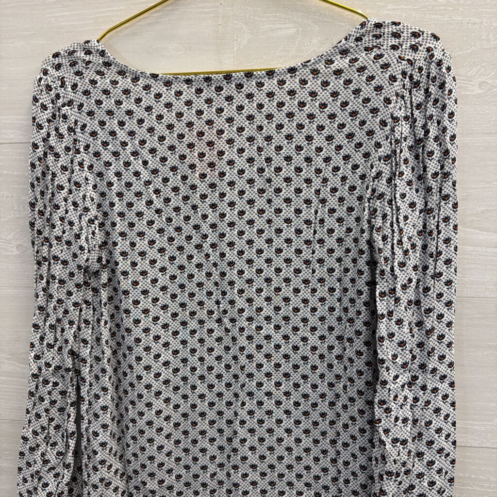 Loft White/ Navy Print Long Sleeve Top Small