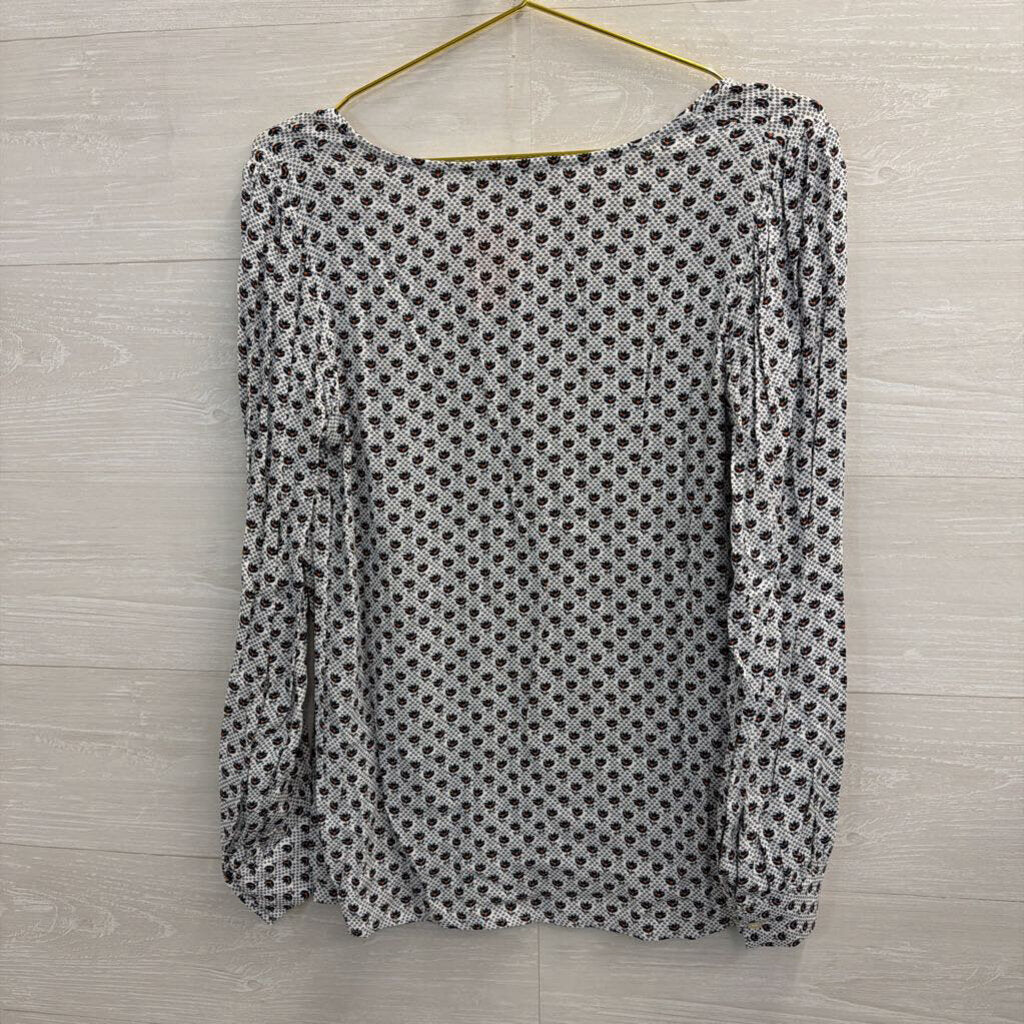 Loft White/ Navy Print Long Sleeve Top Small