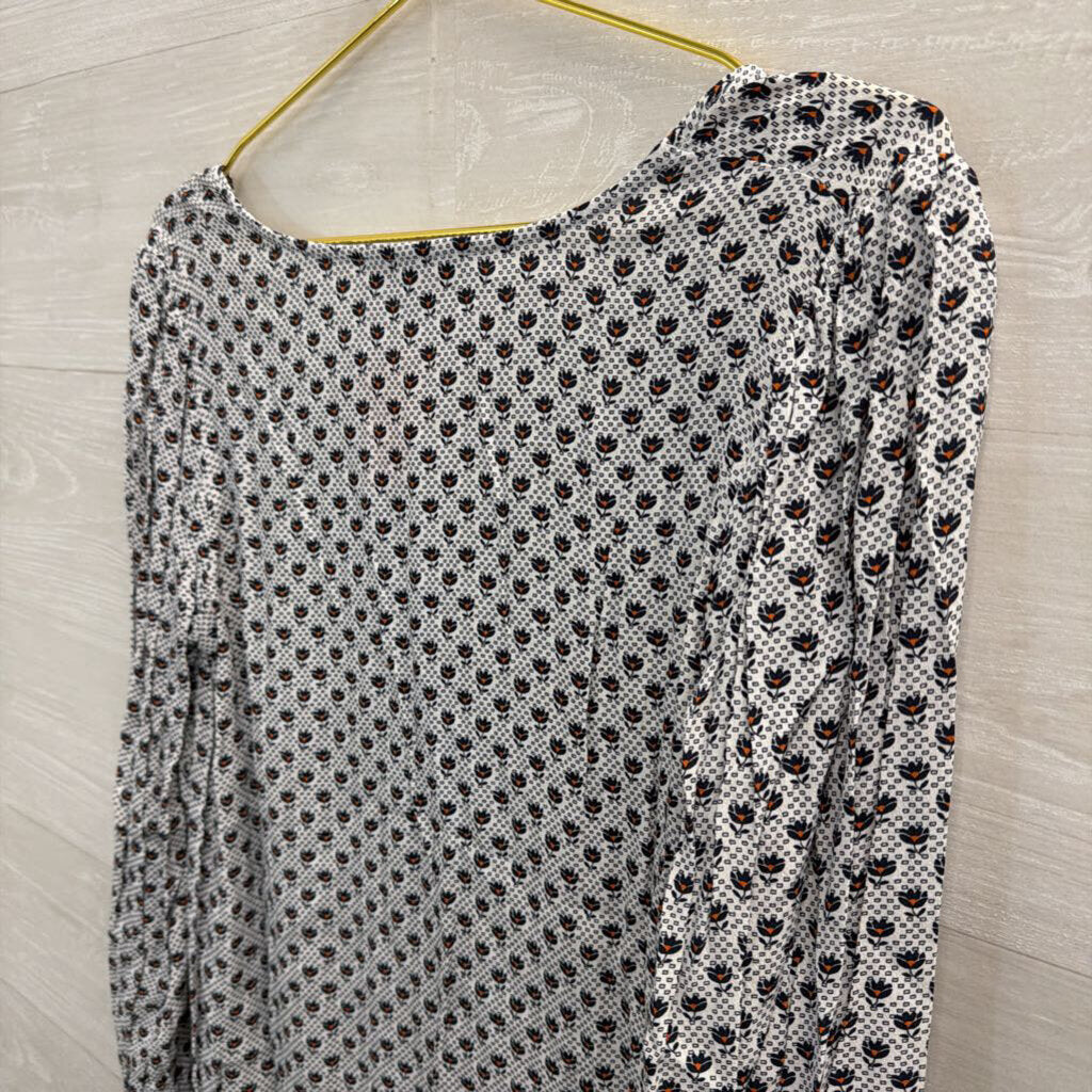 Loft White/ Navy Print Long Sleeve Top Small