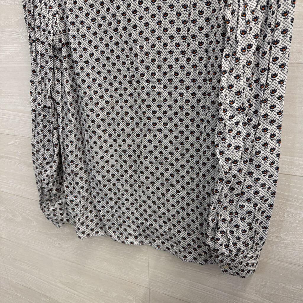 Loft White/ Navy Print Long Sleeve Top Small