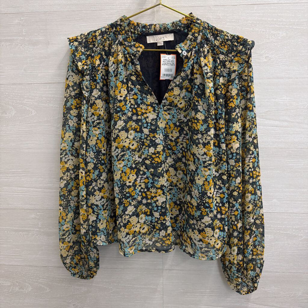 Loft Navy/ Multi Print Long Sleeve Top Small