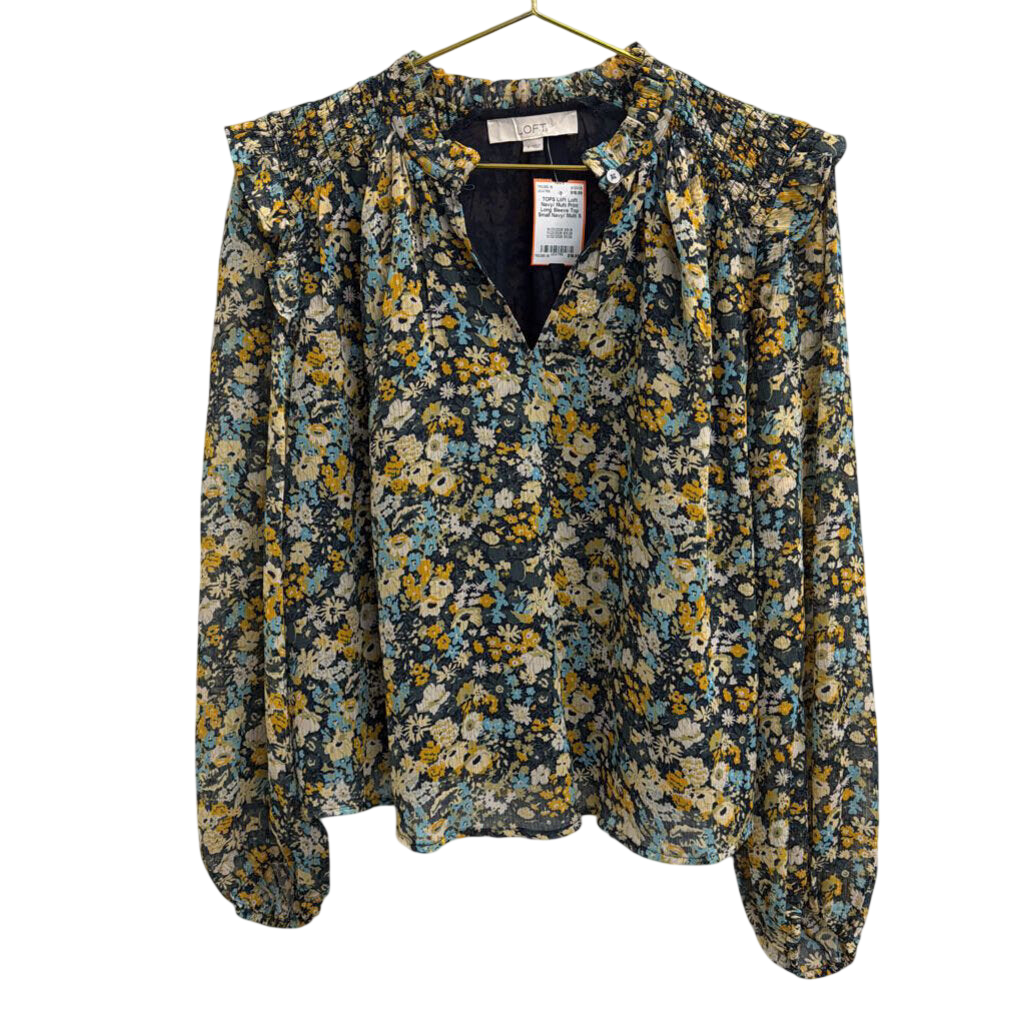 Loft Navy/ Multi Print Long Sleeve Top Small