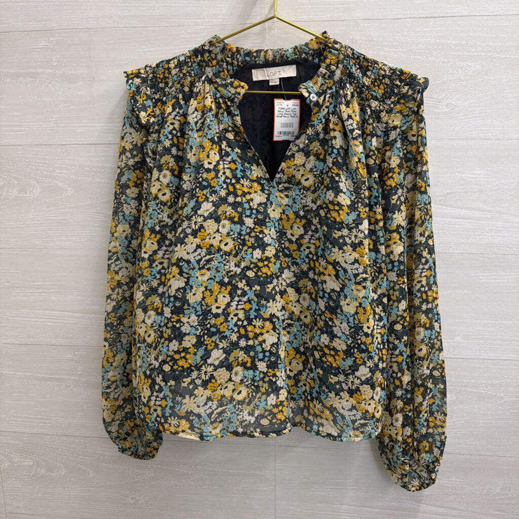 Loft Navy/ Multi Print Long Sleeve Top Small