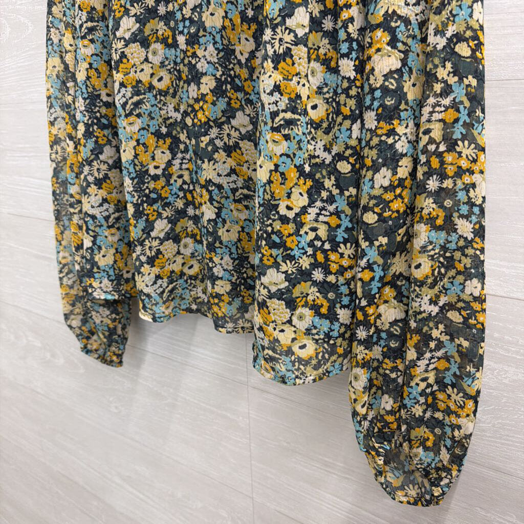 Loft Navy/ Multi Print Long Sleeve Top Small