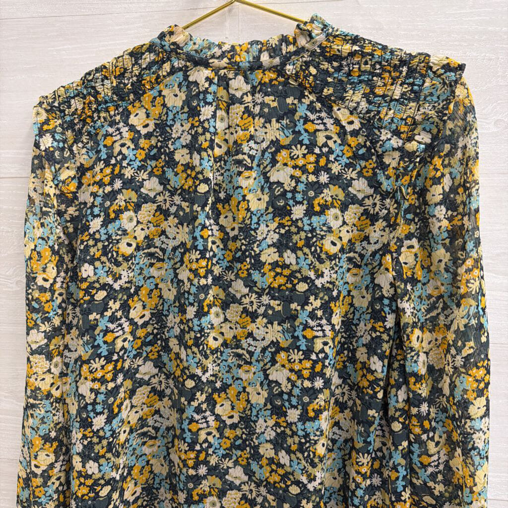 Loft Navy/ Multi Print Long Sleeve Top Small