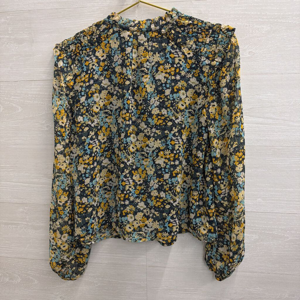 Loft Navy/ Multi Print Long Sleeve Top Small