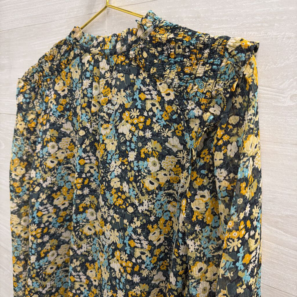 Loft Navy/ Multi Print Long Sleeve Top Small
