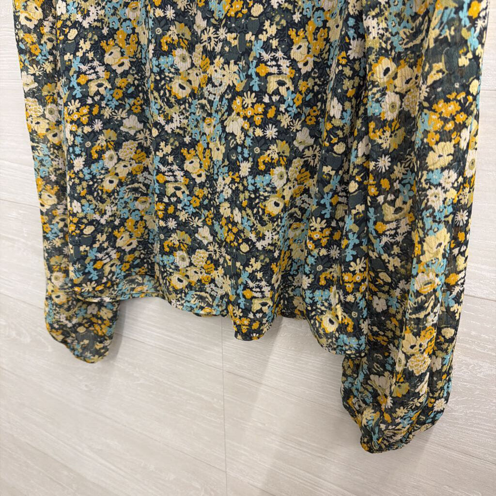 Loft Navy/ Multi Print Long Sleeve Top Small