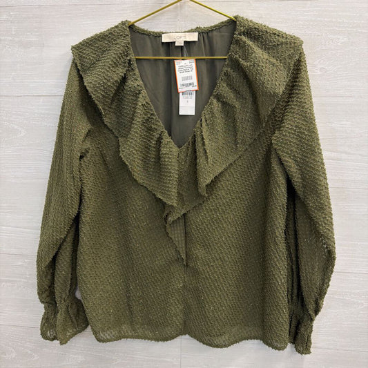 Loft Green Textured Long Sleeve Top Small