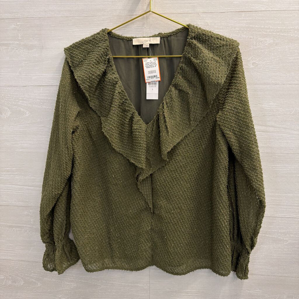 Loft Green Textured Long Sleeve Top Small
