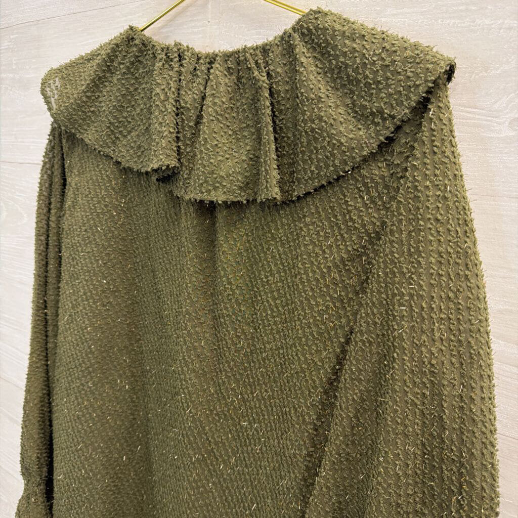 Loft Green Textured Long Sleeve Top Small