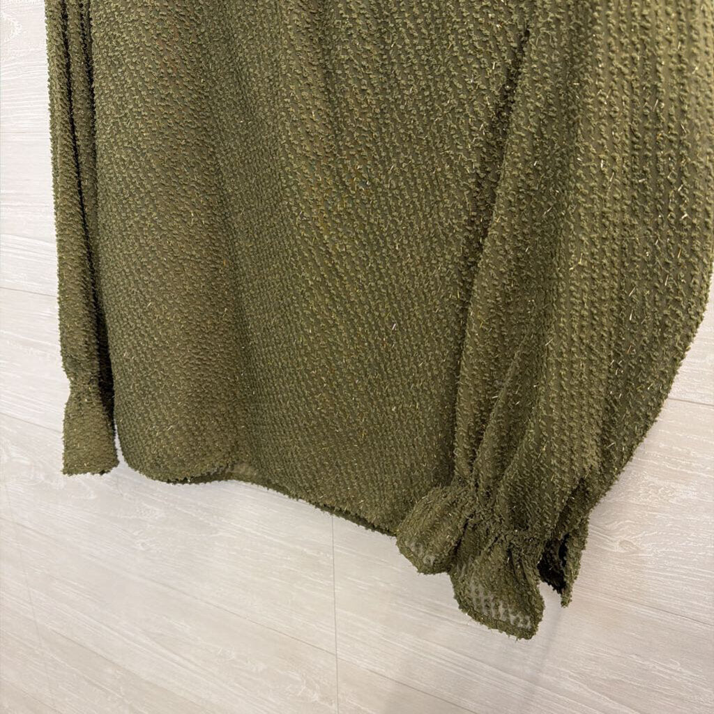 Loft Green Textured Long Sleeve Top Small