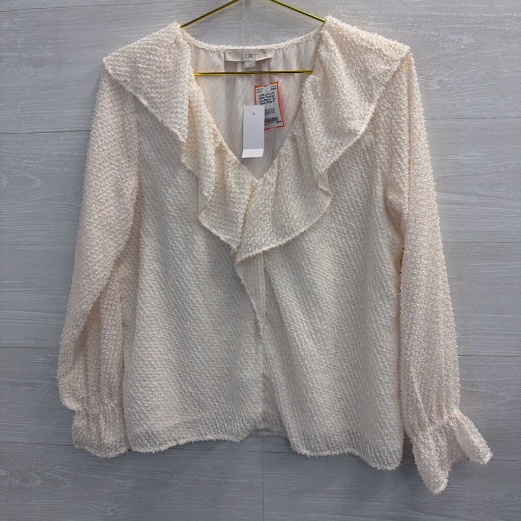 Loft White Textured Long Sleeve Top Small