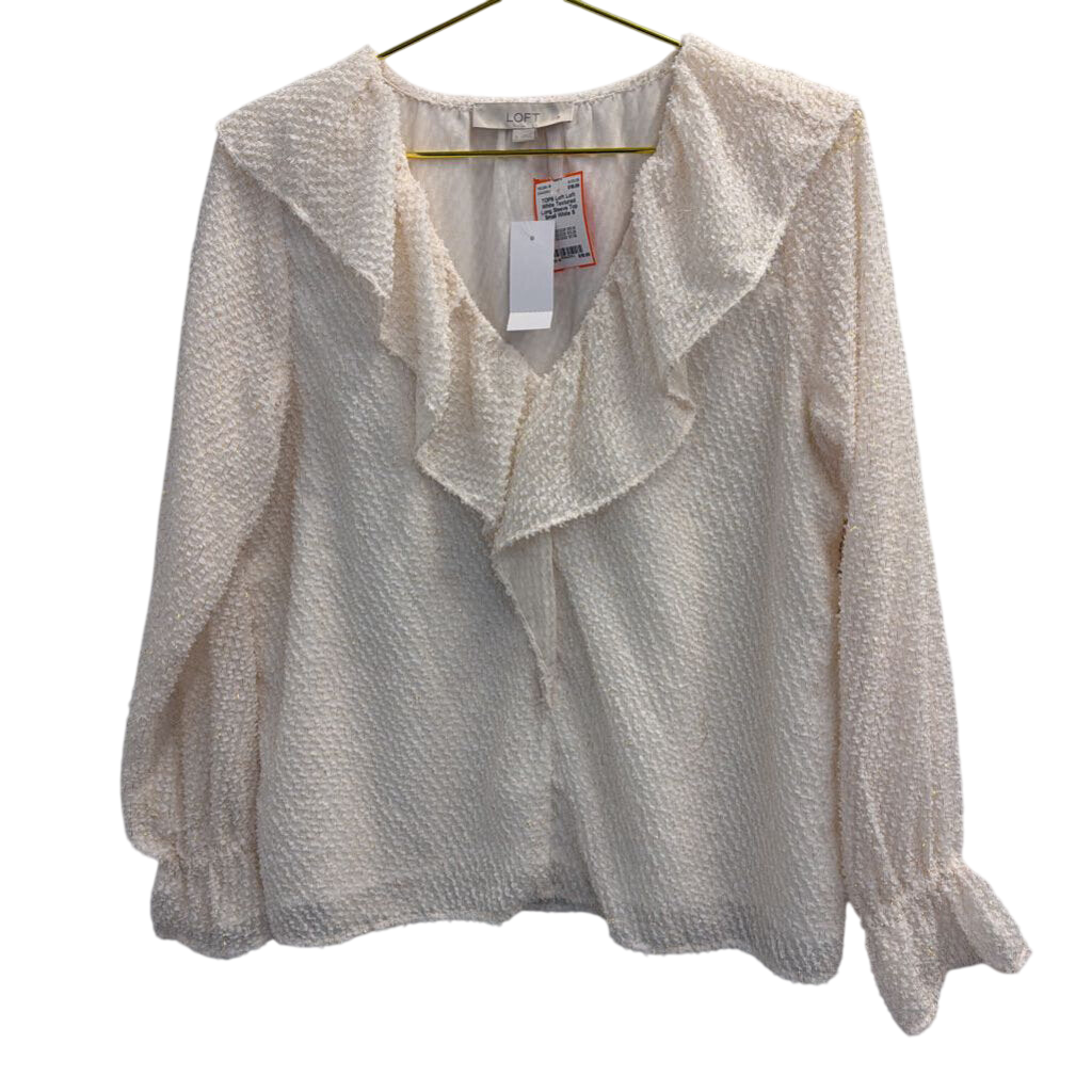 Loft White Textured Long Sleeve Top Small