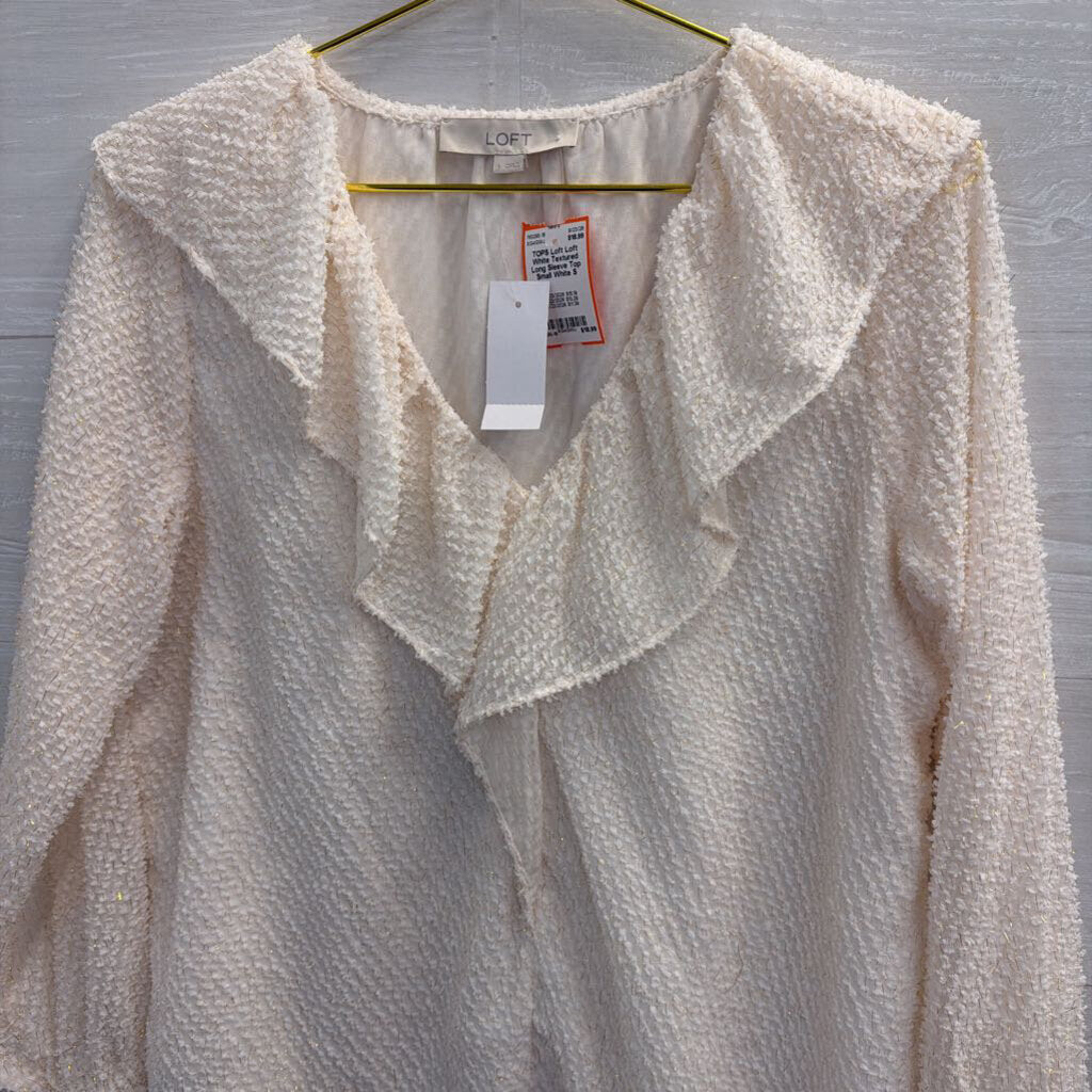 Loft White Textured Long Sleeve Top Small