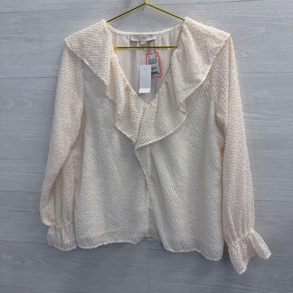 Loft White Textured Long Sleeve Top Small