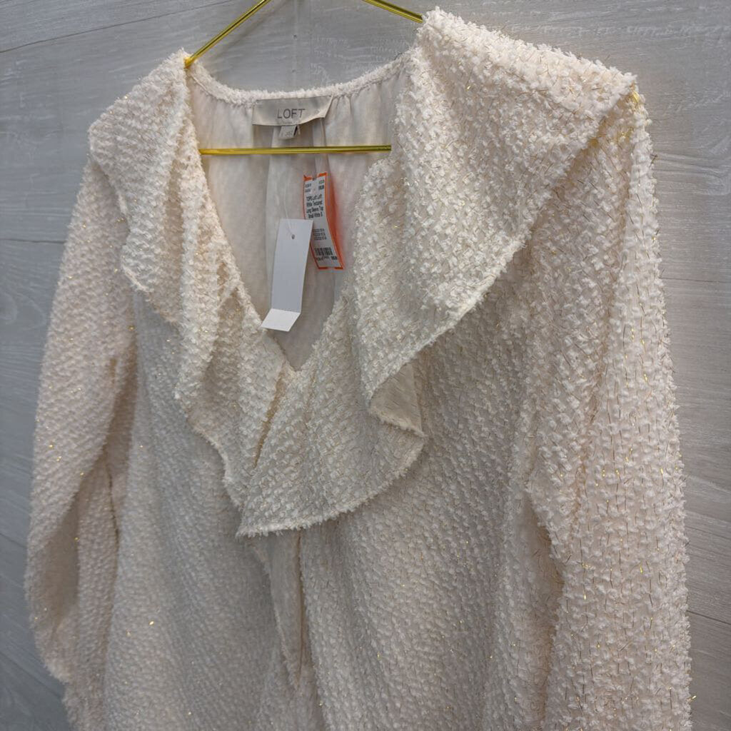 Loft White Textured Long Sleeve Top Small