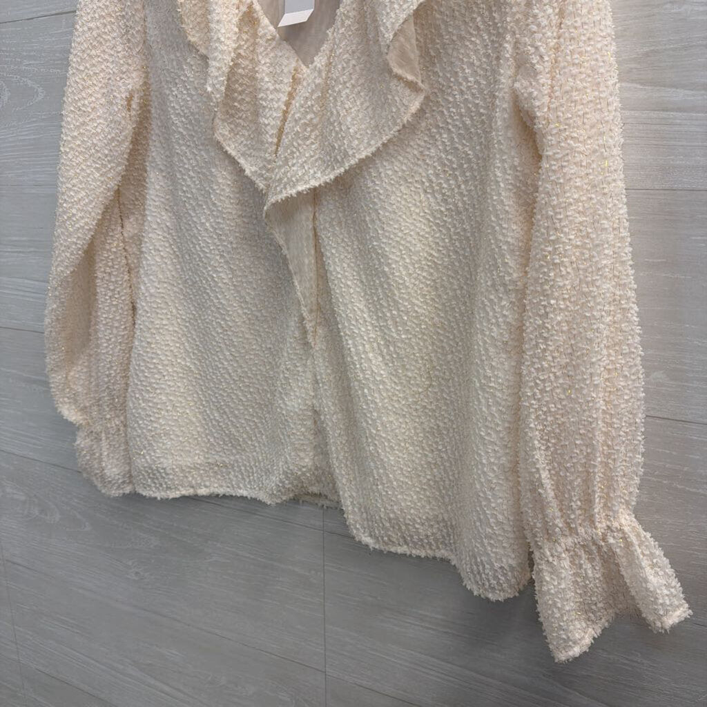 Loft White Textured Long Sleeve Top Small