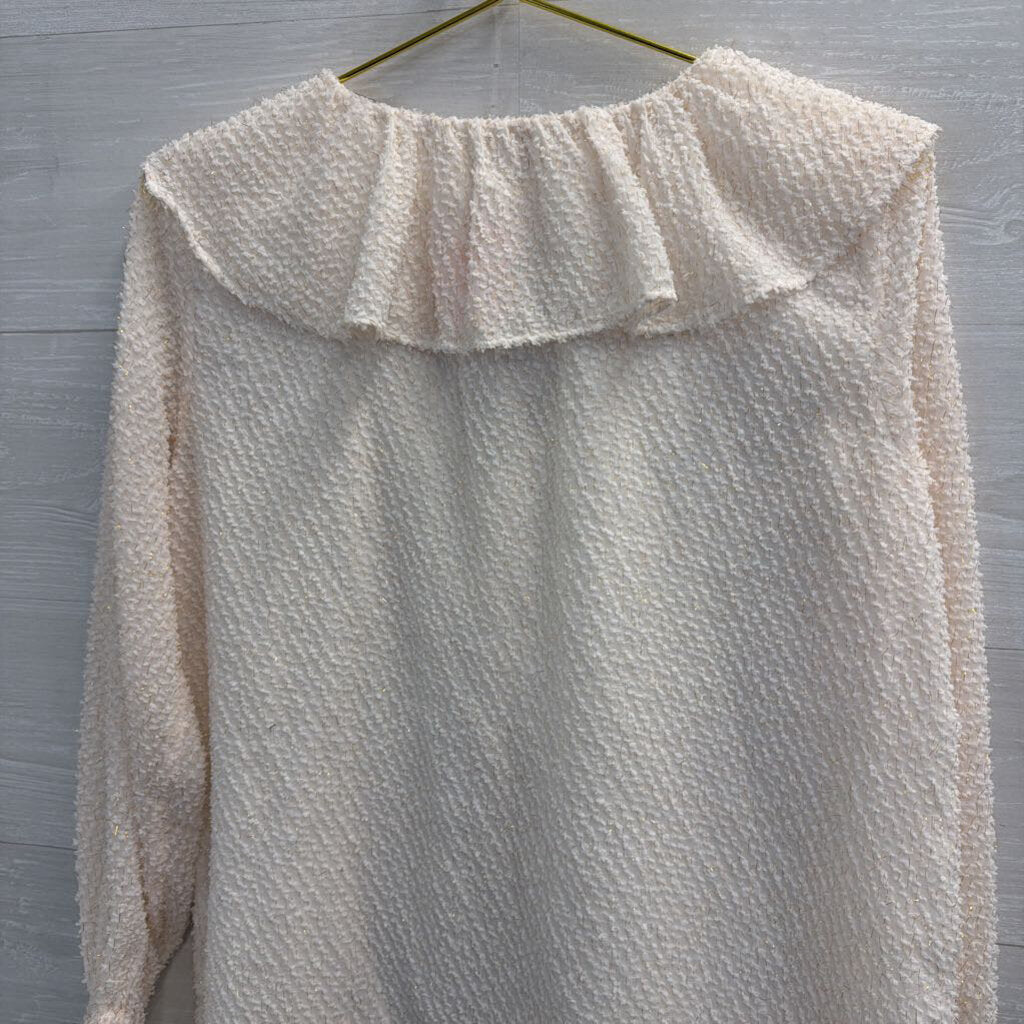 Loft White Textured Long Sleeve Top Small