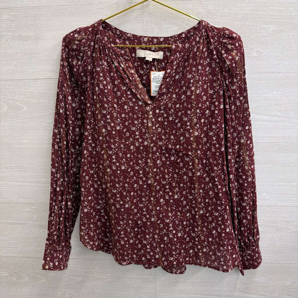 Loft Burgundy/ White Print Long Sleeve Top Small