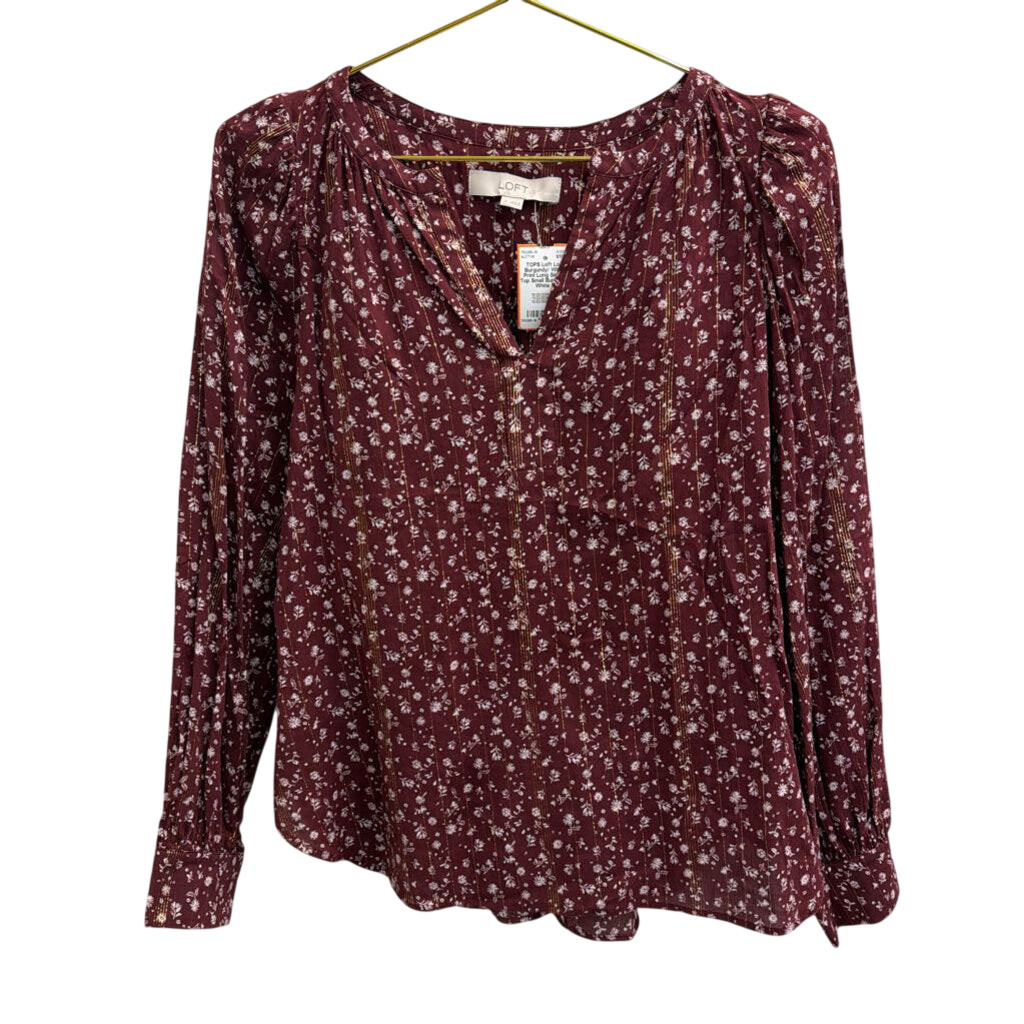 Loft Burgundy/ White Print Long Sleeve Top Small