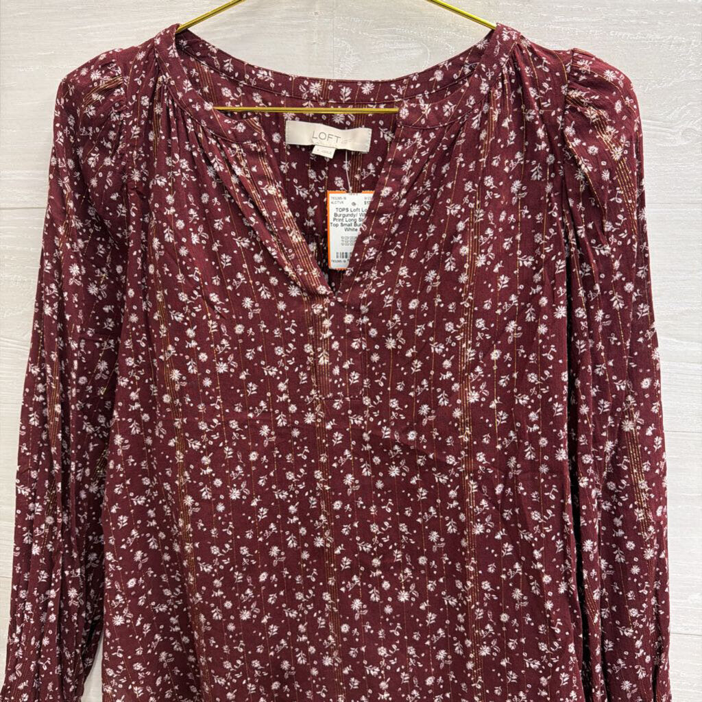 Loft Burgundy/ White Print Long Sleeve Top Small