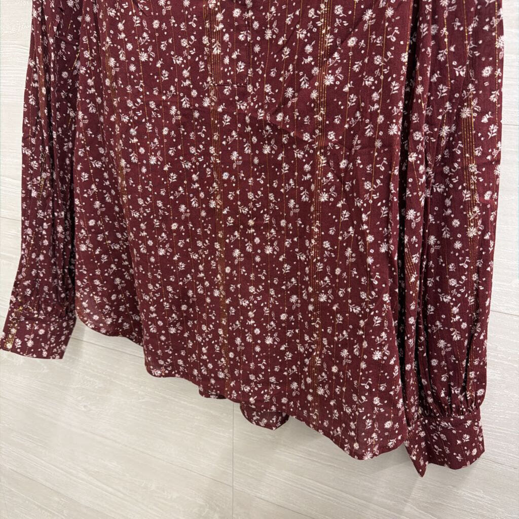 Loft Burgundy/ White Print Long Sleeve Top Small
