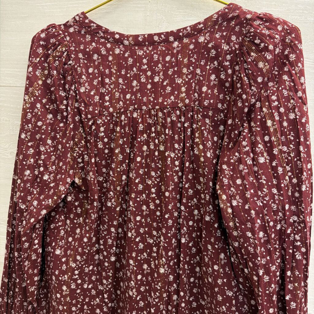 Loft Burgundy/ White Print Long Sleeve Top Small