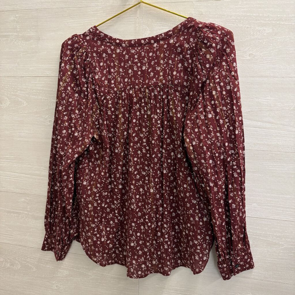 Loft Burgundy/ White Print Long Sleeve Top Small