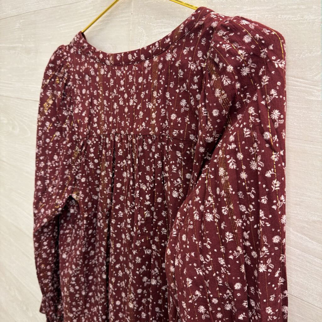 Loft Burgundy/ White Print Long Sleeve Top Small