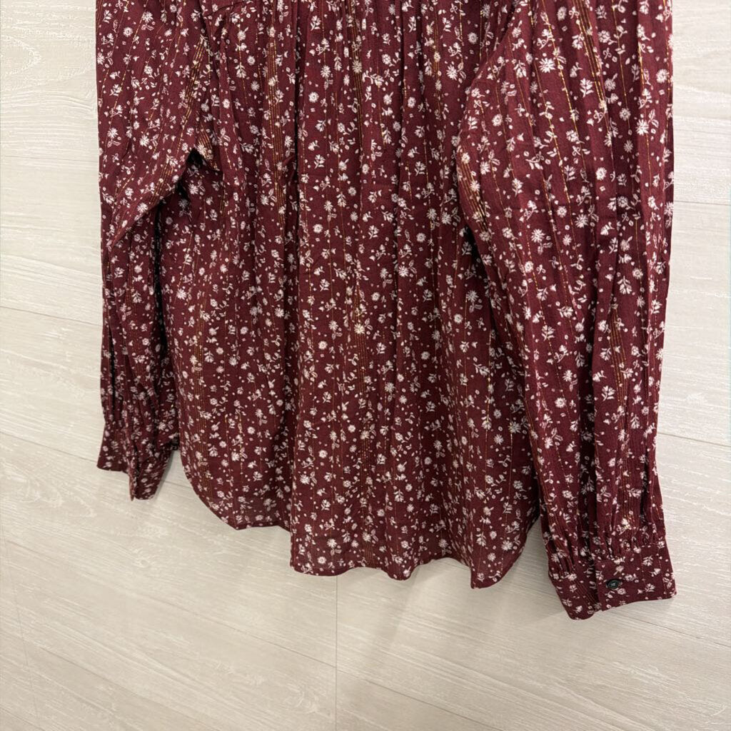 Loft Burgundy/ White Print Long Sleeve Top Small
