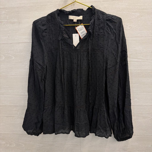 Loft Black Textured Dot Long Sleeve Top Small
