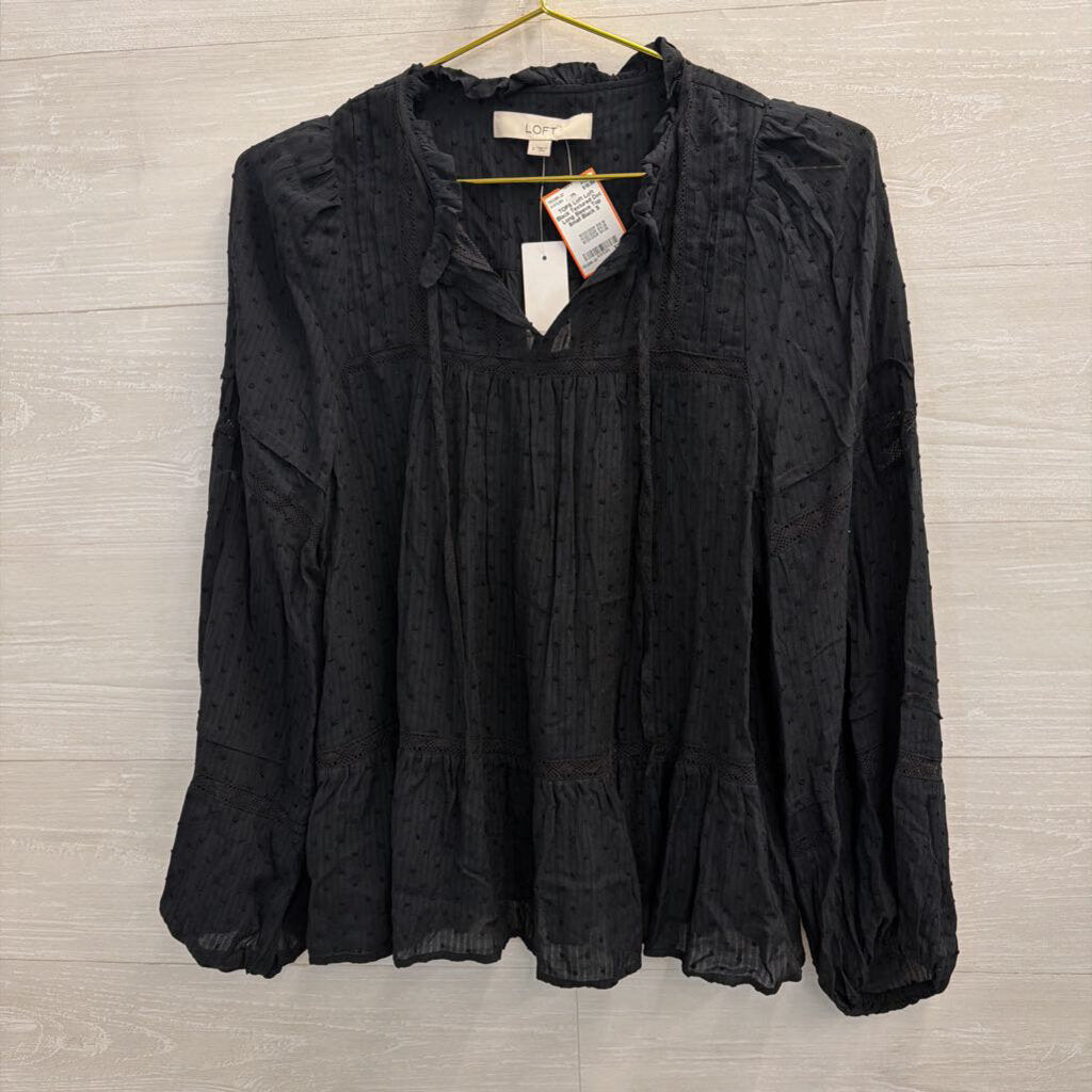 Loft Black Textured Dot Long Sleeve Top Small
